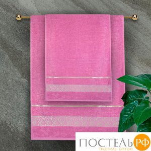 Полотенце махровое Shelly, розовое с золотым рисунком 50х90 см