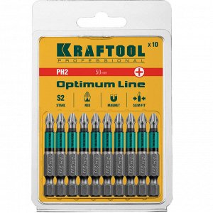 Биты Optimum Line Биты, PH2, 50 мм, тип хвостовика E 1/4", 10 шт в блистере, KRAFTOOL

Бита для шуруповерта KRAFTOOL 26122-2-50-10, используются в качестве сменных насадок для отверток и бытовых шуруп