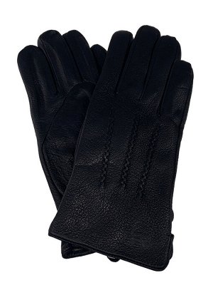 Мужские перчатки из натуральной кожи оленя с декоративной строчкой, цвет чёрный