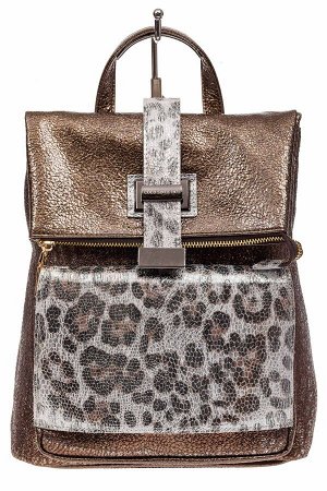 Женский рюкзак из искусственной и натуральной кожи, цвет бронза+леопардовый принт