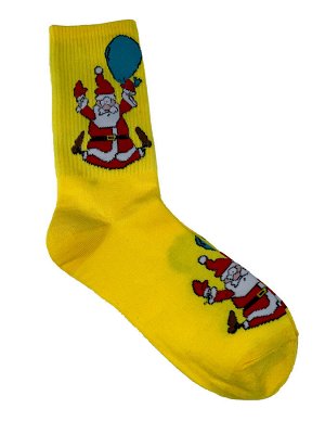 Весёлые молодёжные носки с новогодним принтом, цвет жёлтый