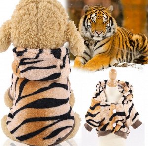 Теплый флисовый комбинезон для животного, принт "Тигр", цвет оранжевый/черный
