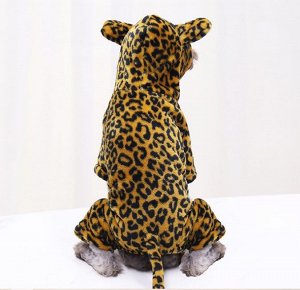 Теплый флисовый комбинезон для животного, принт "Леопард", цвет оранжевый/черный