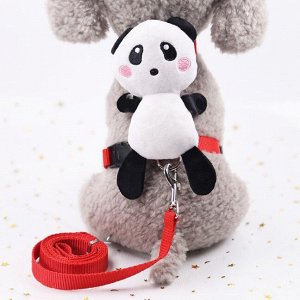 Шлейка с игрушкой для животного "Панда"+поводок, цвет белый/черный/красный