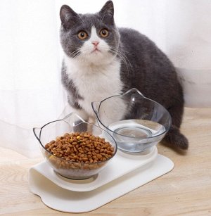 Миска для кота двойная, прозрачные тарелки