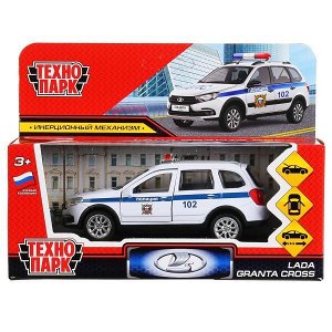 GRANTACRS-12POL-WH Машина металл "lada granta cross 2019 полиция" 12см, инерц., белый в кор. Технопарк в кор.2*36шт