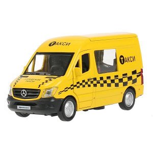 SPRINTERVAN-14TAX-YE Машина "mercedes-benz sprinter такси" 14см, открыв. двери, инерц. в кор. Технопарк в кор.2*32шт