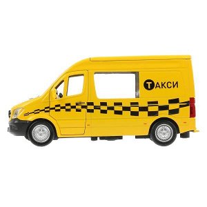 SPRINTERVAN-14TAX-YE Машина "mercedes-benz sprinter такси" 14см, открыв. двери, инерц. в кор. Технопарк в кор.2*32шт