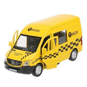 SPRINTERVAN-14TAX-YE Машина "mercedes-benz sprinter такси" 14см, открыв. двери, инерц. в кор. Технопарк в кор.2*32шт