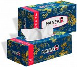 Салфетки бумажные &quot;Maneki&quot; OCEAN, 2 слоя, белые, 250 шт./коробка/спайка 3 коробки