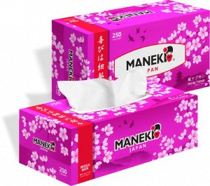 Салфетки бумажные "Maneki" SAKURA с ароматом сакуры, 2 слоя, белые, 250 шт./коробка/спайка 3 коробки