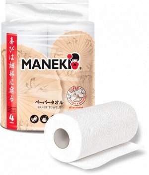 Полотенца бумажные рулонные"Maneki" KABI, 2 слоя, 60 л., белые, 4 рулона/упаковка