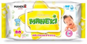 Салфетки влажные Maneki детские с экстрактом ромашки и алоэ 80 штук