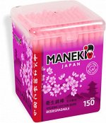 Палочки ватные Maneki Sakura с розовым бумажным стиком в пласт. коробке 150 штук