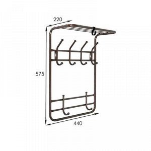 Вешалка настенная с полкой на 6 крючков, 2 яруса, 40?21?72 см, цвет медный антик