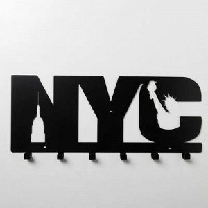 Вешалка интерьерная настенная на 6 крючков NYC, цвет чёрный