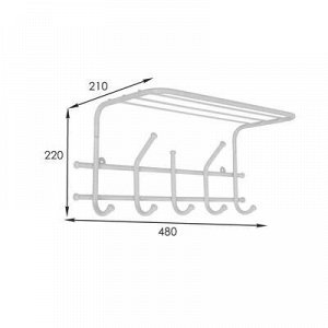 Вешалка настенная с полкой на 5 крючков «Эра-5», 48?21?22 см, цвет белое серебро