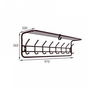 Вешалка настенная с полкой на 8 крючков, 100?28?21 см, цвет медный антик