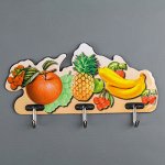 Вешалка настенная на 3 крючка «Фрукты», 20?9,5?2 см, цвет МИКС