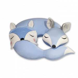 Подушка для шеи турист с маской для сна "Спящая лиса", голубой
