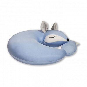 Подушка для шеи турист с маской для сна "Спящая лиса", голубой