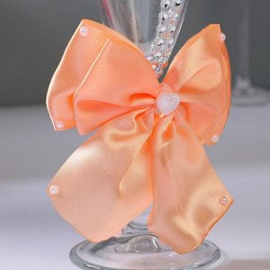 Набор свадебных бокалов "Элит", с бантом и стразами, персиковые