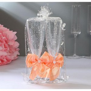 Набор свадебных бокалов "Элит", с бантом и стразами, персиковые