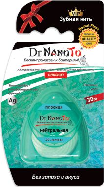 Зубная нить Dr.NanoTo 3 в 1 с БЕЗ ЗАПАХА плоская (30 м)