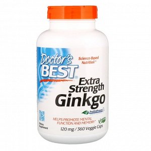 Doctor's Best, Гинкго с повышенной силой действия, 120 мг, 360 растительных кап.