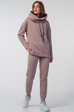 Костюм теплый спортивный из футера с начесом пудровый