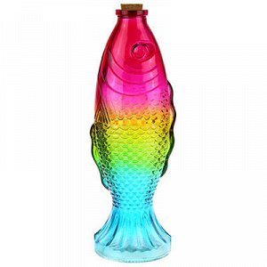 Графин стеклянный "Рыба" 500мл, цветное стекло, h26см 8х6,5с