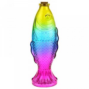 Графин стеклянный "Рыба" 500мл, цветное стекло, h26см 8х6,5с