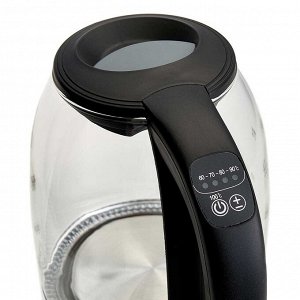Чайник электрический 2200 Вт, 1,7 л LUX DE-1003 черный, функция установки температур с LED-индикацией разными цветами, поддержание температуры