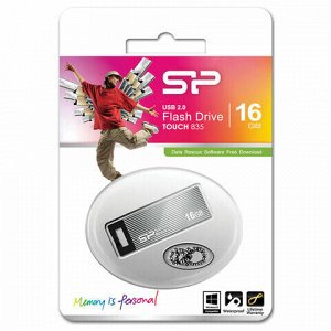 Флеш-диск 16 GB, SILICON POWER Touch 835, USB 2.0, металлический корпус, серый, SP16GBUF2835V1T