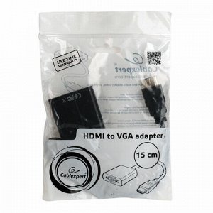 Кабель-переходник HDMI-VGA, 15 см, CABLEXPERT, M-F, для передачи аналогового видео, A-HDMI-VGA-04