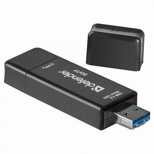 Картридер DEFENDER Multi Stick, USB 2.0, microUSB, Type-C, порты SD, micro SD, черный, 83206