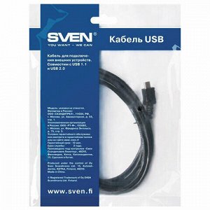 Кабель USB-microUSB 2.0, 1,8 м SVEN, для подключения портативных устройств и периферии, черный, SV-004606