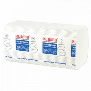 Полотенца бумажные 250 шт., LAIMA (H3) UNIVERSAL WHITE PLUS, 1-слойные, белые, КОМПЛЕКТ 20 пачек, 23х22, V-сложение, 111344