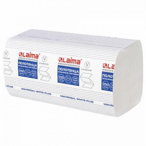 Полотенца бумажные 250 шт., LAIMA (H3) UNIVERSAL WHITE PLUS, 1-слойные, белые, КОМПЛЕКТ 15 пачек, 23х23, V-сложение, 111343