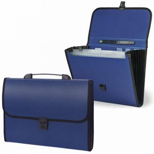 Папка-портфель пластиковая STAFF А4 (330х235х50 мм), 7 отделений, с окантовкой, индексные ярлыки, синий, 221205
