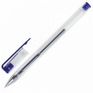 Ручка гелевая STAFF "Basic", СИНЯЯ, корпус прозрачный, хромированные детали, узел 0,5 мм, линия письма 0,35 мм, 142788