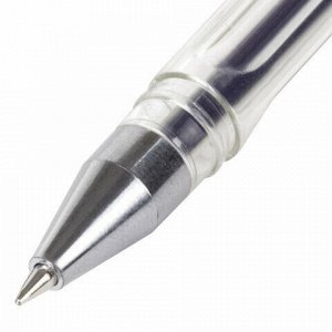 Ручка гелевая STAFF "Basic", СИНЯЯ, корпус прозрачный, хромированные детали, узел 0,5 мм, линия письма 0,35 мм, 142788
