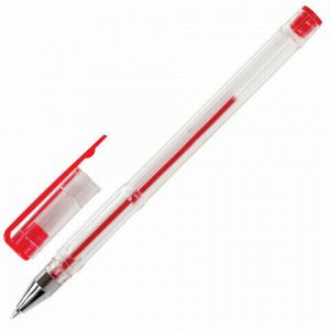 Ручка гелевая STAFF "Basic", КРАСНАЯ, корпус прозрачный, хромированные детали, узел 0,5 мм, линия письма 0,35 мм, 142790