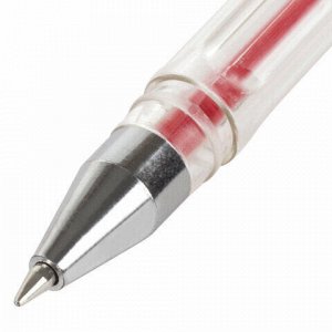 Ручка гелевая STAFF "Basic", КРАСНАЯ, корпус прозрачный, хромированные детали, узел 0,5 мм, линия письма 0,35 мм, 142790
