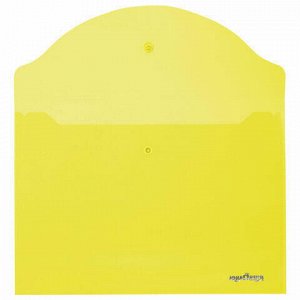Папка-конверт с кнопкой ЮНЛАНДИЯ, А4, до 100 листов, прозрачная, желтая, 0,18 мм, 228668