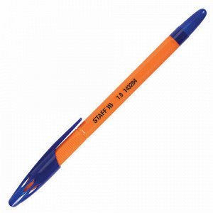 Ручка шариковая масляная STAFF "X-100", СИНЯЯ, корпус оранжевый, узел 1 мм, линия письма 0,7 мм, 143204