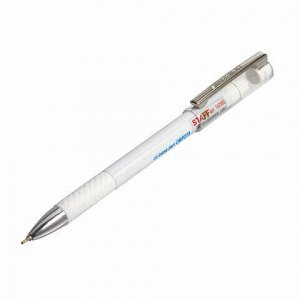 Ручка шариковая масляная с грипом STAFF "Chrome", СИНЯЯ, корпус белый, хромированные детали, узел 0,7 мм, линия 0,35 мм, 142985