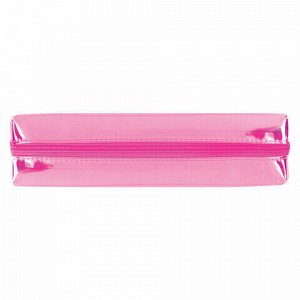 Пенал-косметичка ЮНЛАНДИЯ, мягкий, полупрозрачный "Glossy", розовый, 20х5х6 см, 228984