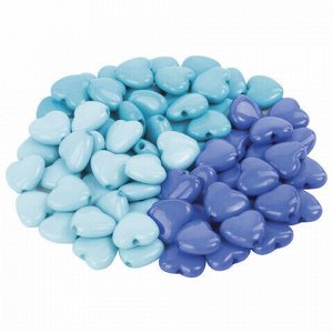 Бусины для творчества "Сердце", 10 мм, 30 грамм, бирюзовые, светло-голубые, голубые, ОСТРОВ СОКРОВИЩ, 661241