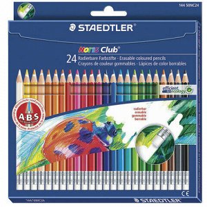 Карандаши цветные с резинкой STAEDTLER (Германия) "Noris club", 24 цвета, заточенные, подвес, 144 50NC2412